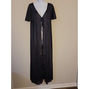 VTG Lorraine Sheer Black Nylon Tie Front Robe Sz L